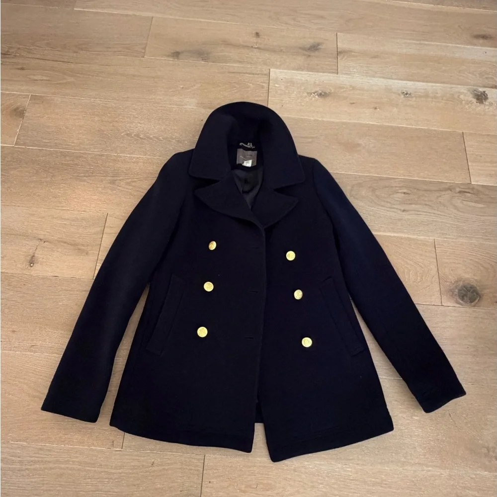 J. Crew Navy Double-Breasted Peacoat with Gold Buttons wool - Picture 1 of 3